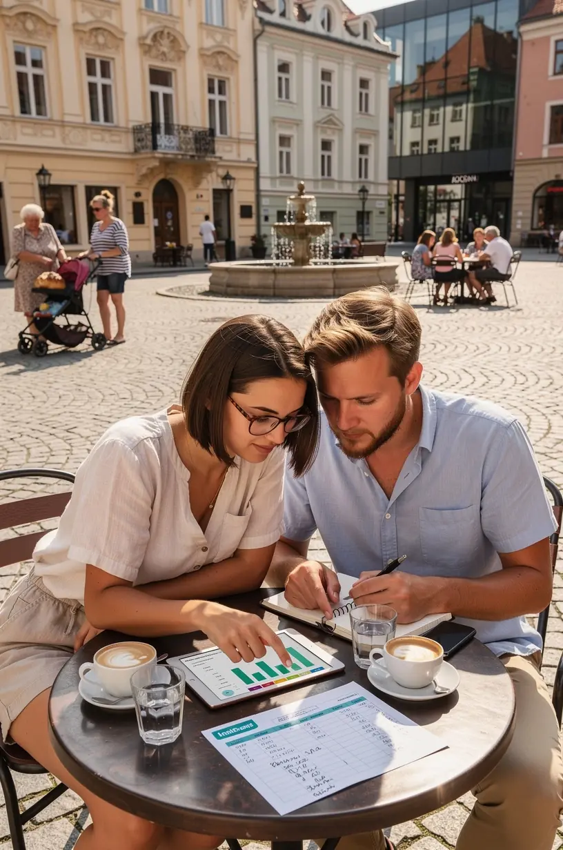 Üzletember jegyzetel egy táblázatba, amely a személyes pénzügyi stratégiák lépéseit tartalmazza