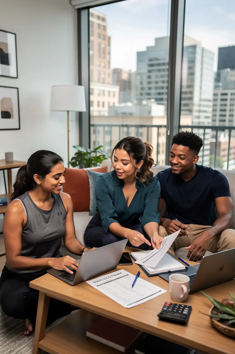 Könyvek gyűjteménye kezdőknek a pénzügyi tudatosság fejlesztéséhez, mellettük egy toll és jegyzetfüzet